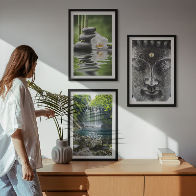 Bilder-3er-set mit rahmen Harmoniesteine ​​Wasser Buddha