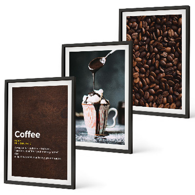 Bilder-3er-set mit rahmen Kaffeegetränk mit Schlagsahne
