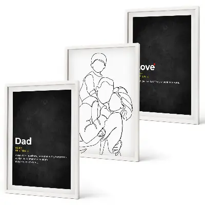 Bilder-3er-Set mit Rahmen Familiengeschichte, Kunst, Liebe und Vaterschaft