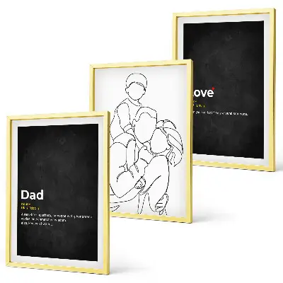 Bilder-3er-Set mit Rahmen Familiengeschichte, Kunst, Liebe und Vaterschaft
