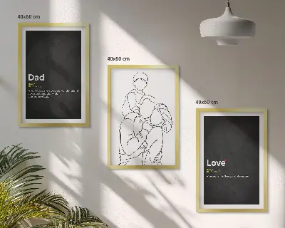 Bilder-3er-Set mit Rahmen Familiengeschichte, Kunst, Liebe und Vaterschaft