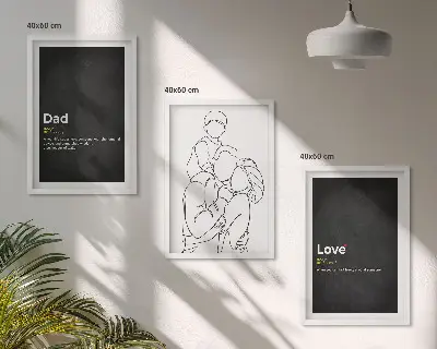 Bilder-3er-Set mit Rahmen Familiengeschichte, Kunst, Liebe und Vaterschaft