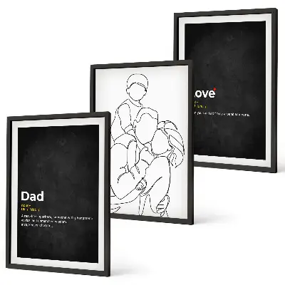 Bilder-3er-Set mit Rahmen Familiengeschichte, Kunst, Liebe und Vaterschaft