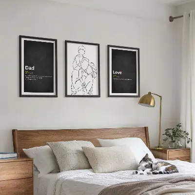 Bilder-3er-Set mit Rahmen Familiengeschichte, Kunst, Liebe und Vaterschaft