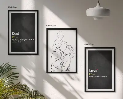 Bilder-3er-Set mit Rahmen Familiengeschichte, Kunst, Liebe und Vaterschaft