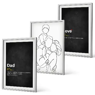 Bilder-3er-Set mit Rahmen Familiengeschichte, Kunst, Liebe und Vaterschaft