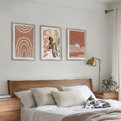 3er-Set Bilder mit Rahmen mit abstrakten Formen im Boho-Stil