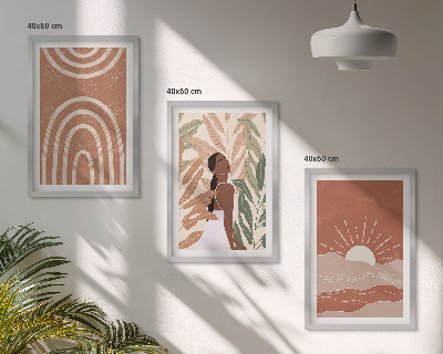Bilder-3er-set mit rahmen abstrakte Formen im Boho-Stil