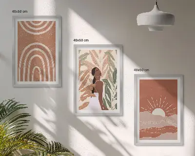 3er-Set Bilder mit Rahmen mit abstrakten Formen im Boho-Stil