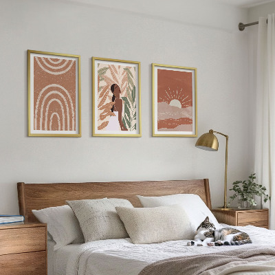 Bilder-3er-set mit rahmen abstrakte Formen im Boho-Stil