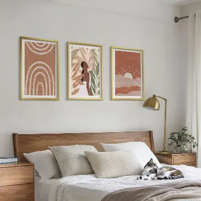 3er-Set Bilder mit Rahmen mit abstrakten Formen im Boho-Stil