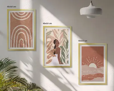 3er-Set Bilder mit Rahmen mit abstrakten Formen im Boho-Stil