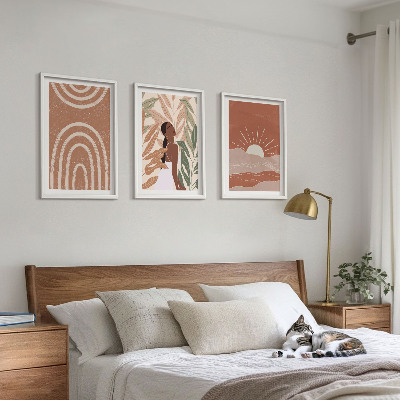 Bilder-3er-set mit rahmen abstrakte Formen im Boho-Stil