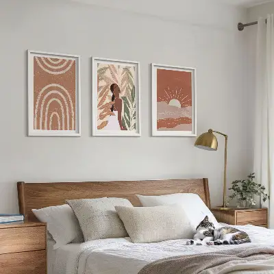 3er-Set Bilder mit Rahmen mit abstrakten Formen im Boho-Stil