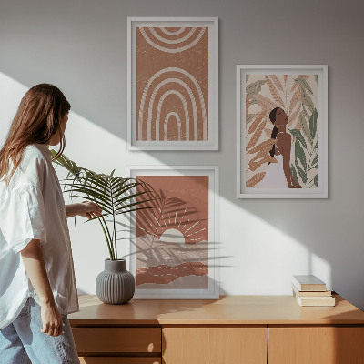 Bilder-3er-set mit rahmen abstrakte Formen im Boho-Stil