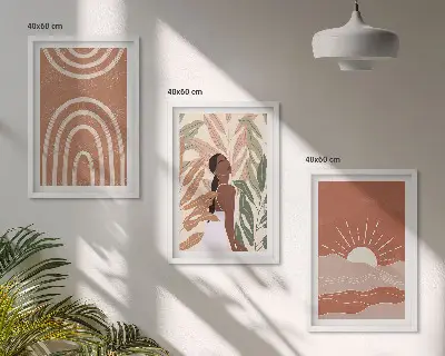 3er-Set Bilder mit Rahmen mit abstrakten Formen im Boho-Stil
