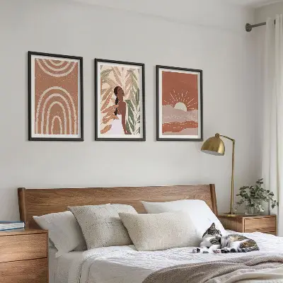 3er-Set Bilder mit Rahmen mit abstrakten Formen im Boho-Stil