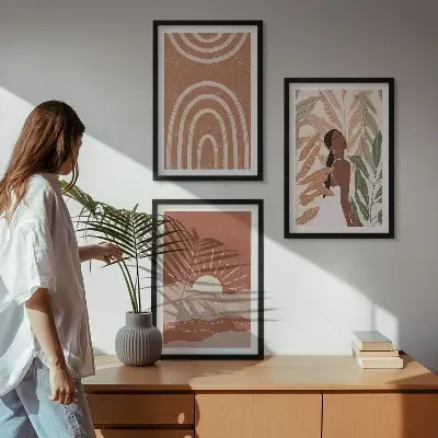 3er-Set Bilder mit Rahmen mit abstrakten Formen im Boho-Stil