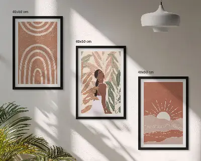 3er-Set Bilder mit Rahmen mit abstrakten Formen im Boho-Stil