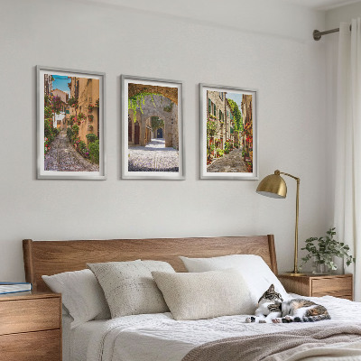 Bilder-3er-set mit rahmen Italienische Straßen, Blumen, Architektur