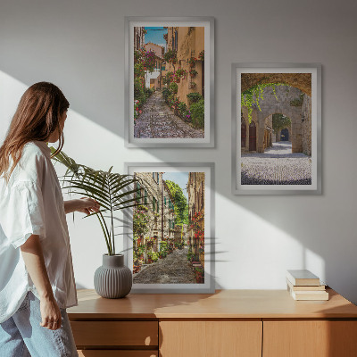 Bilder-3er-set mit rahmen Italienische Straßen, Blumen, Architektur