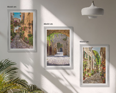Bilder-3er-set mit rahmen Italienische Straßen, Blumen, Architektur