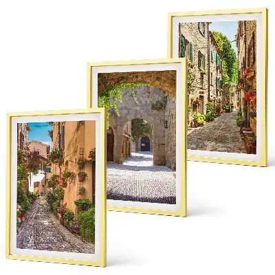 3er-Set Bilder mit Rahmen italienische Straßen, Blumen und Architektur