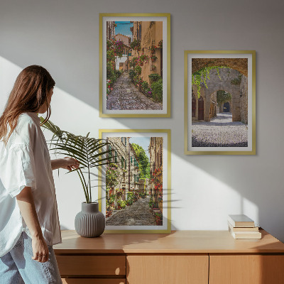 Bilder-3er-set mit rahmen Italienische Straßen, Blumen, Architektur