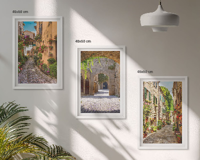 Bilder-3er-set mit rahmen Italienische Straßen, Blumen, Architektur