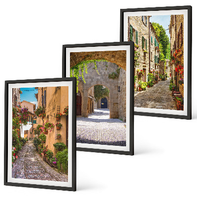 Bilder-3er-set mit rahmen Italienische Straßen, Blumen, Architektur