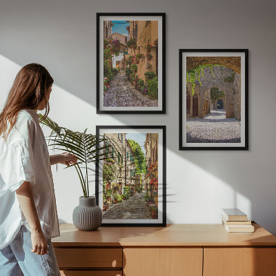 Bilder-3er-set mit rahmen Italienische Straßen, Blumen, Architektur