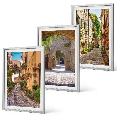 Bilder-3er-set mit rahmen Italienische Straßen, Blumen, Architektur