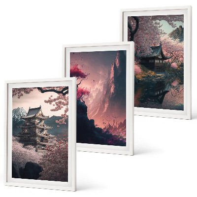 Bilder-3er-set mit rahmen Fantasielandschaften der japanischen Berge