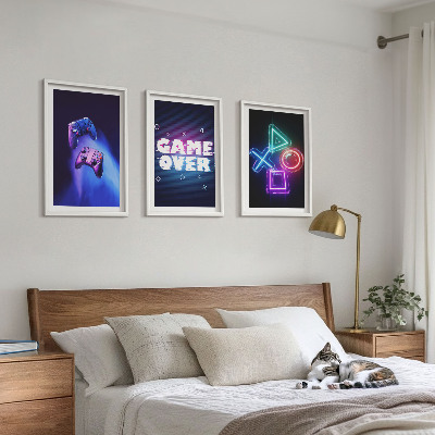 Bilder-3er-set mit rahmen Game Over Gamepads