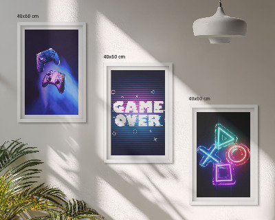 Bilder-3er-set mit rahmen Game Over Gamepads