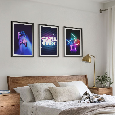 Bilder-3er-set mit rahmen Game Over Gamepads
