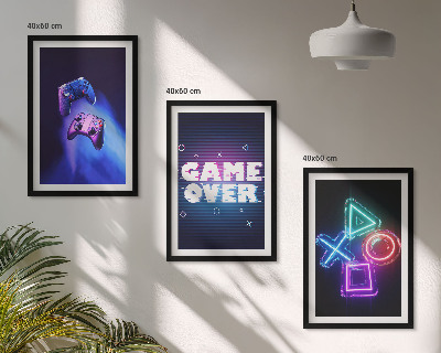 Bilder-3er-set mit rahmen Game Over Gamepads