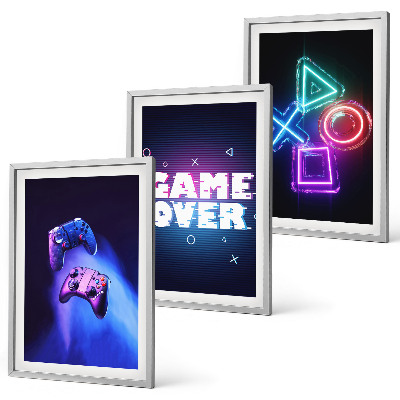Bilder-3er-set mit rahmen Game Over Gamepads