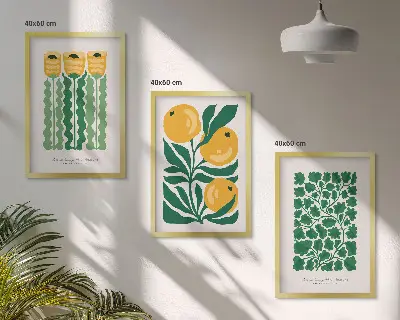 3er-Set Bilder mit Rahmen mit Pflanzenmuster aus Blüten und Blättern