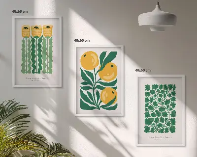 3er-Set Bilder mit Rahmen mit Pflanzenmuster aus Blüten und Blättern