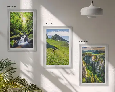 Grüne Berge Wasserfallwald 3er-Set Bilder mit Rahmen