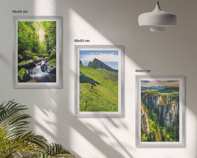 Bilder-3er-set mit rahmen Grüne Berge Wasserfallwald