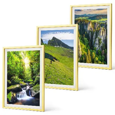 Grüne Berge Wasserfallwald 3er-Set Bilder mit Rahmen