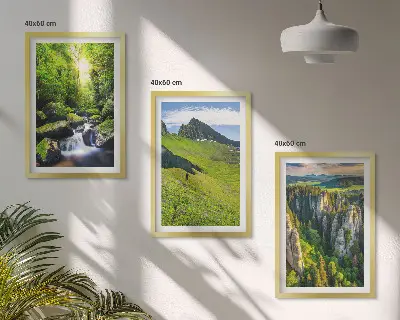 Grüne Berge Wasserfallwald 3er-Set Bilder mit Rahmen