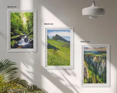 Grüne Berge Wasserfallwald 3er-Set Bilder mit Rahmen
