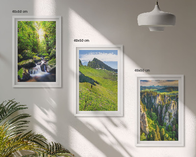 Bilder-3er-set mit rahmen Grüne Berge Wasserfallwald