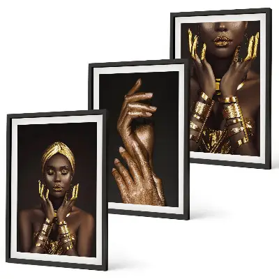 Porträts afrikanischer Frauen 3er-Set Bilder inklusive Rahmen