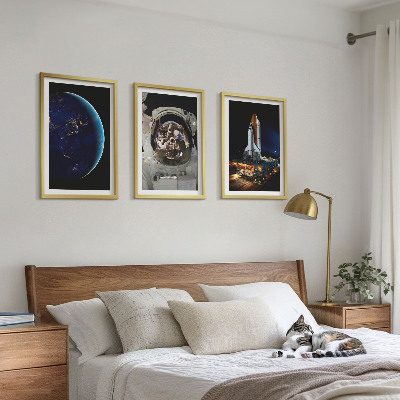 Gerahmtes bilderset Weltraum Erde Astronaut Rakete
