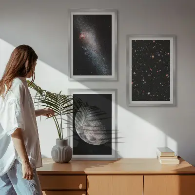 3er-Set Weltraum Bilder mit Rahmen in Galaxien Design
