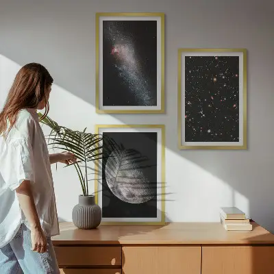 3er-Set Weltraum Bilder mit Rahmen in Galaxien Design